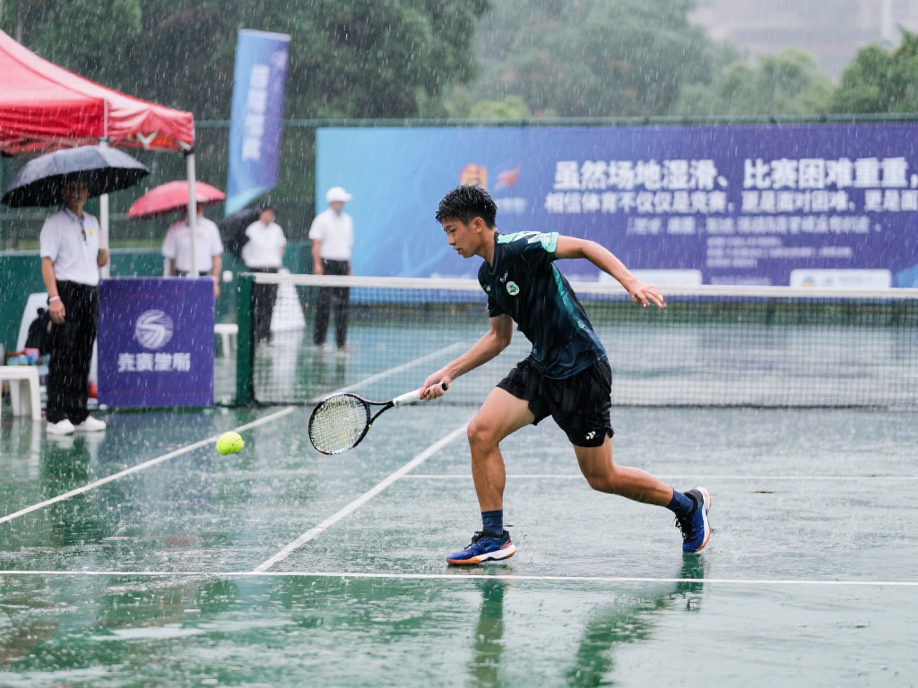 雨中激战,第十五届全运会网球资格赛圆满落幕 在雨水的侵袭中,赛场条件发生巨大变化。湿